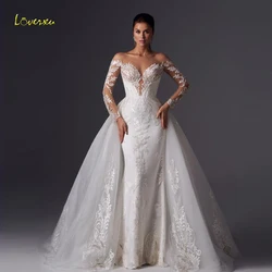 Loverxu Mermaid Sexy Wedding Dresses Sweetheart Long Sleeve Vestido De Novia Appliques Detachable Train Custom Made Bridal Gown