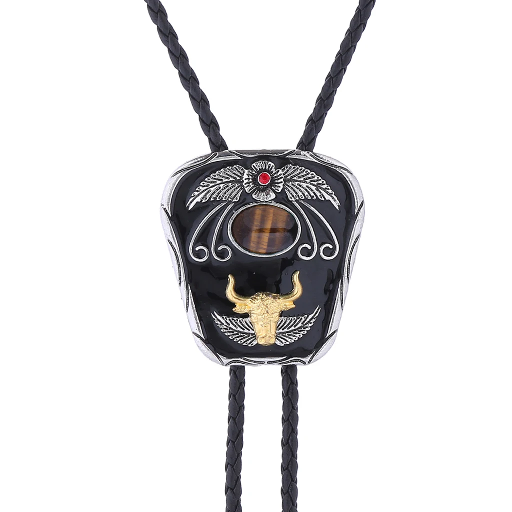 

Original design trapezoidal Tang grass pattern tiger eye stone animal Bolo Tie