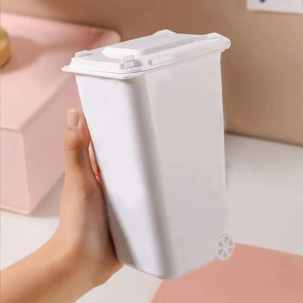 Soporte para bolígrafos, organizador de basura, Cubo de almacenamiento de artículos diversos, cesta de papel de basura, caja de almacenamiento de escritorio con cubierta, cubo de basura de escritorio