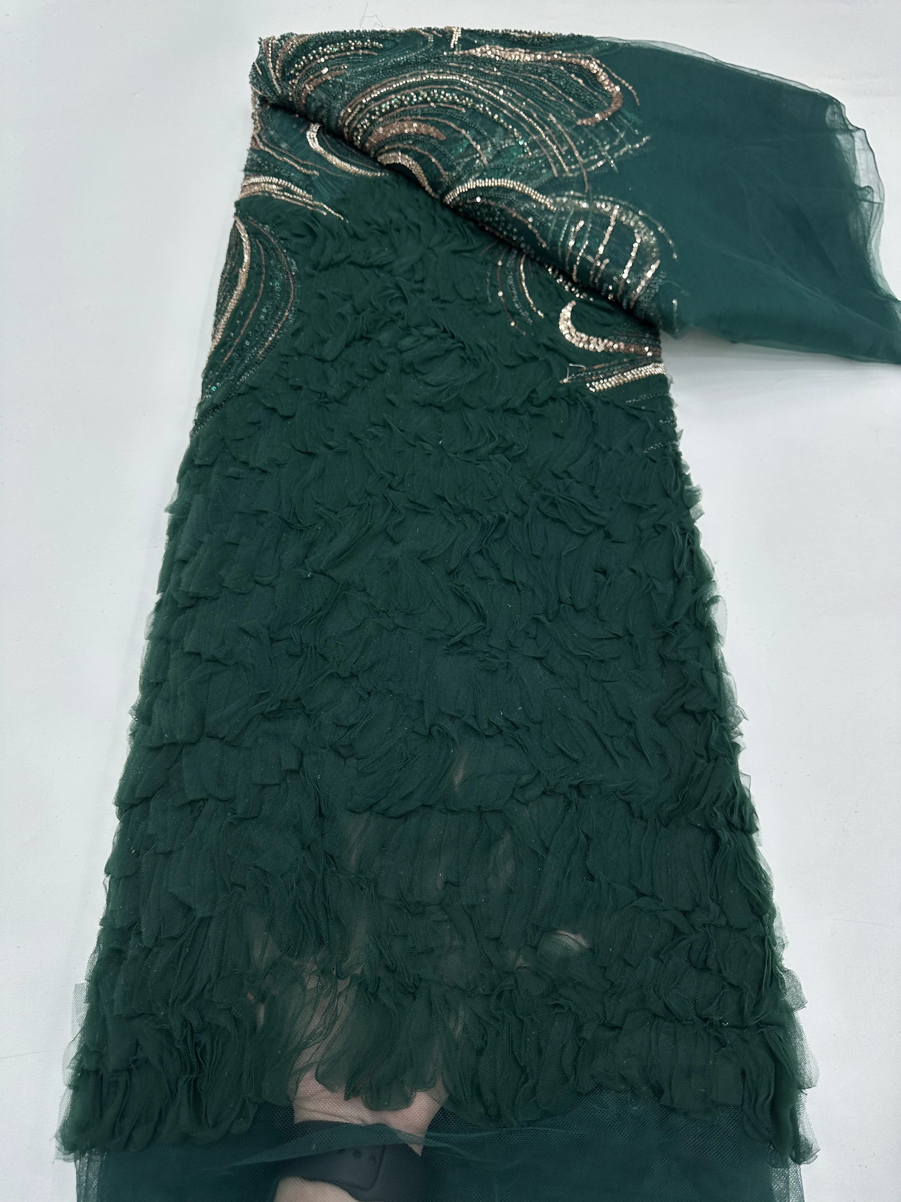 African 3D Heavy Beaded Lace Fabric High Quality Nigerian Sequin Groom Lace French Tulle Fabric For Wedding Party Dress Sewing