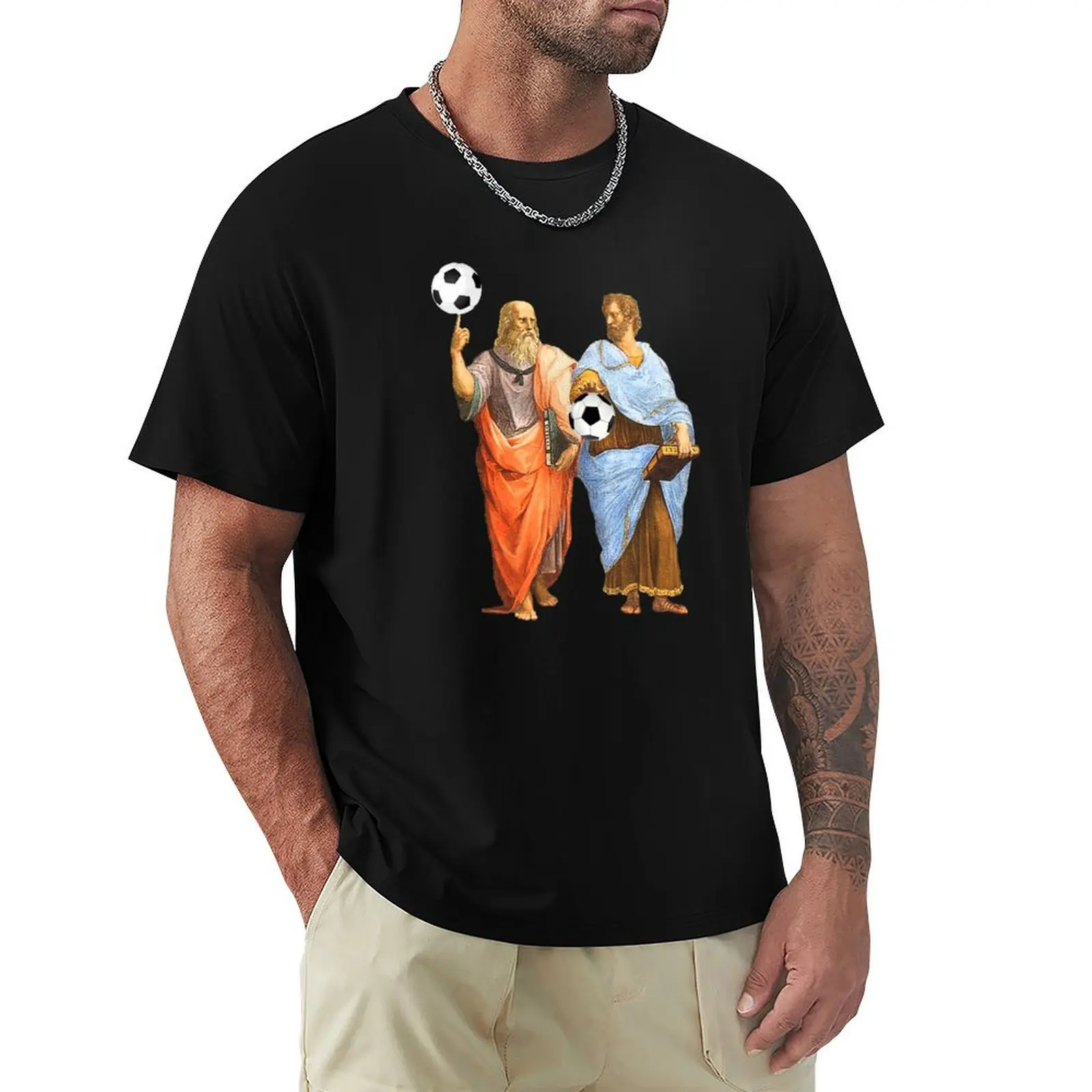 Aristotle and Plato with Soccer Balls - Philosophy Design T-Shirt oversize t-shirts man Blouse blue lock designer t shirt men
