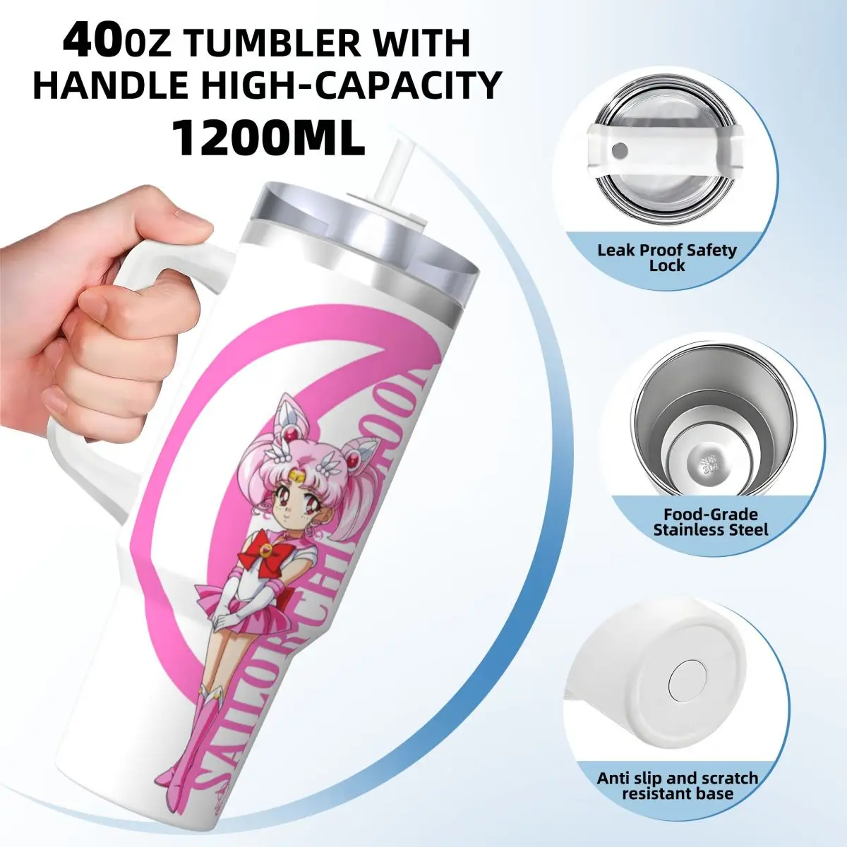 S-Sailor M- Moon Chibi Moon Tumbler Hot Drinks Water Bottle Leakproof Stainless Steel Coffee Mug Custom Camping Mugs Cup