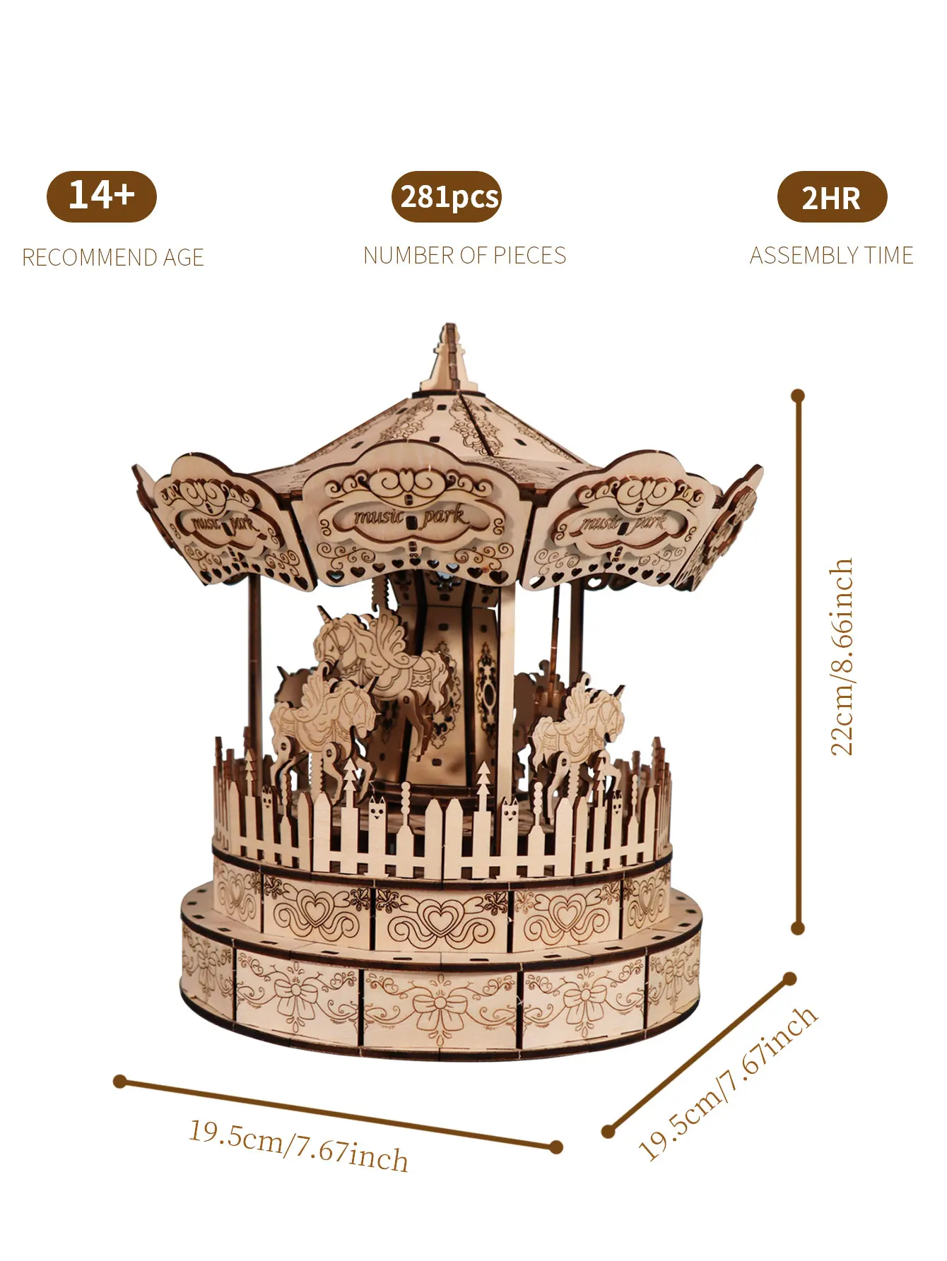 Music Park 3d Wooden Puzzle Carousel Music Box Handmade Assembly Model Kit Holidays Birthdays Christmas Gifts