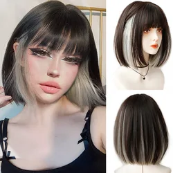 Fashion new synthetic fiber wig female short hair Lisa with hanging ears dyed bobo head high temperature silk full head wig