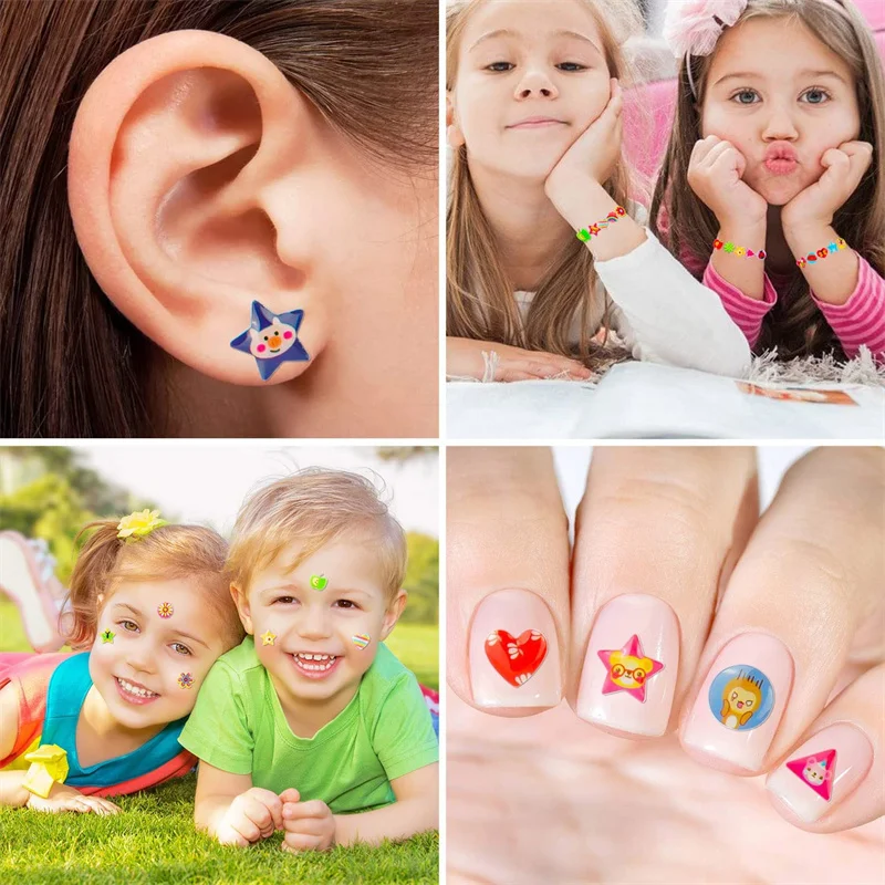 Stick on Ear Stickers For Kids Girls 3D Pearl Crystal Self-Adhesive Sticker Earrings Children Make Up Nail Face Accessories Toys