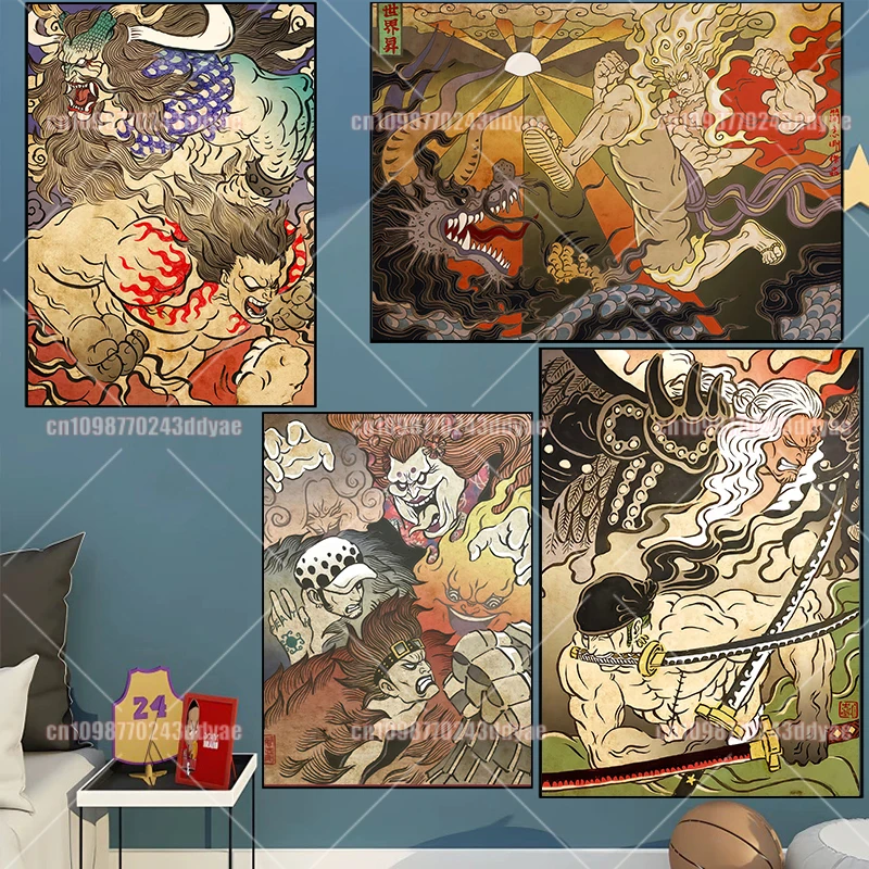 Anime une pièce Luffy Sanji Zoro Kuzan rétro créatif Mural HD sans cadre toile peinture affiche Art déco cadeau pour enfants