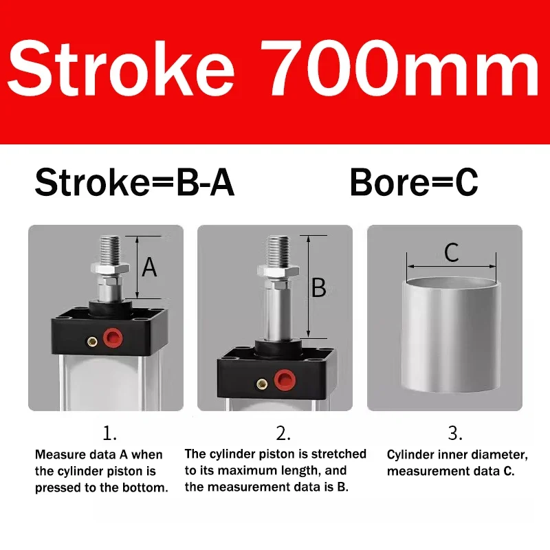 Standaard Pneumatische Cilinder SC32/40/50/63mm Boring Luchtzuiger Dubbelwerkend 25-1000mm Slag Aluminium Actuator Onderdelen