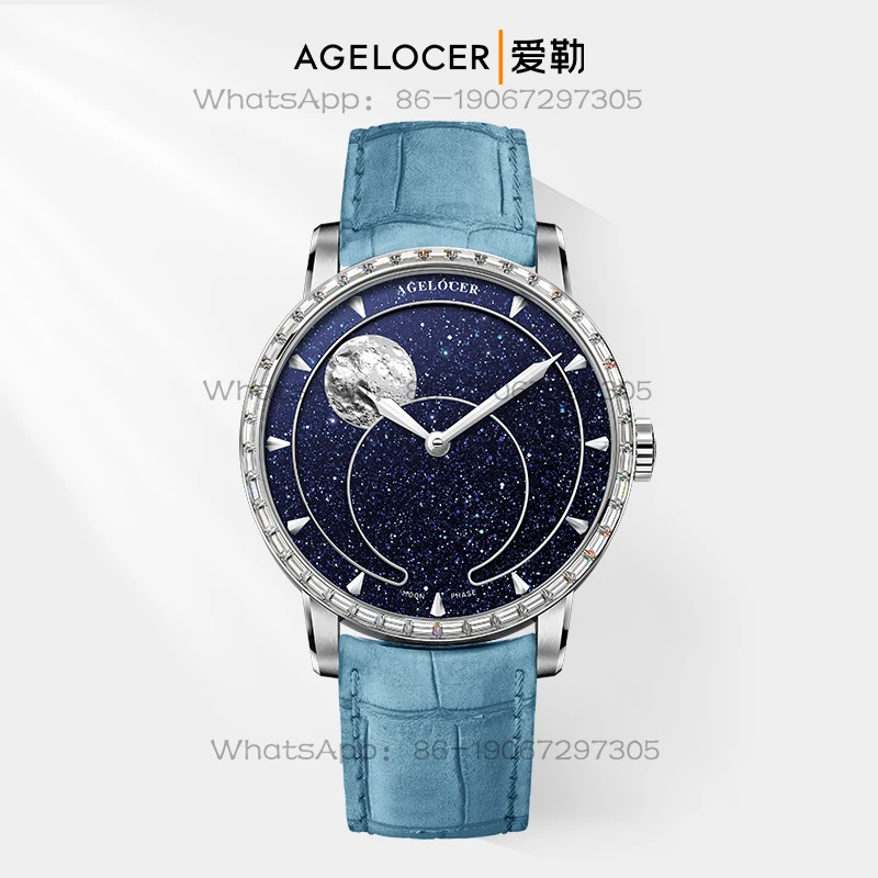 

AILER AGELOCER Original Astronomer Mechanical Watch Men's Moon Phase Natural Blue Sand Stone Watch Birthday Gift