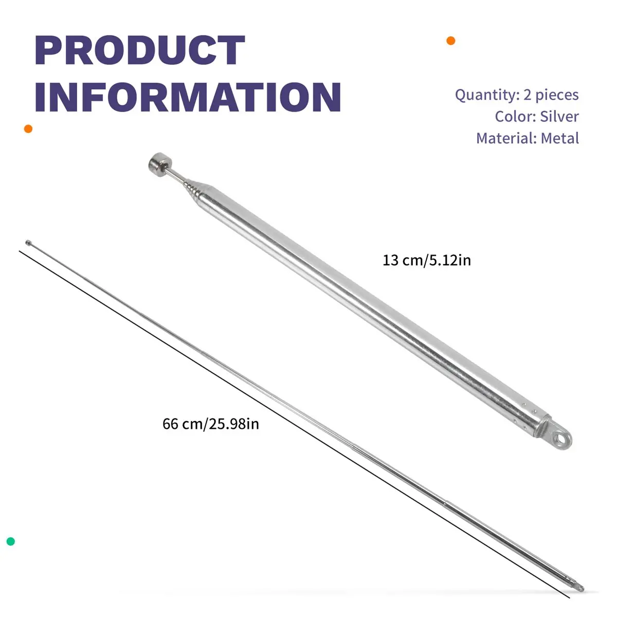 A46U 2PCS 7 Section AM Radio, FM, TV Expansion Antenna Aerial 66CM Long