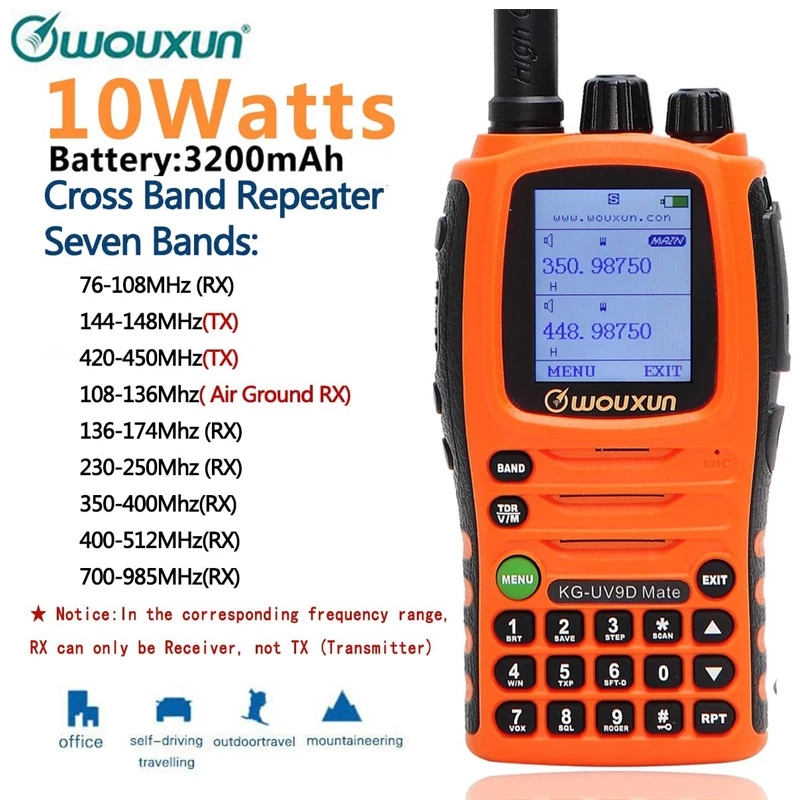 Original Wouxun KG-UV9D Mate 7 Bands/Air Band 3200mAh Battery Cross Band Repeater Portable Radio Upgrade KG-UV9D Plus UHF VHF