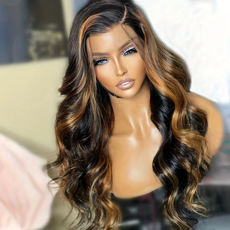 24inch 1b30 color 150% density long body wave 13x4 lace human hair wigs for women remy hair wig daily party cosplay use