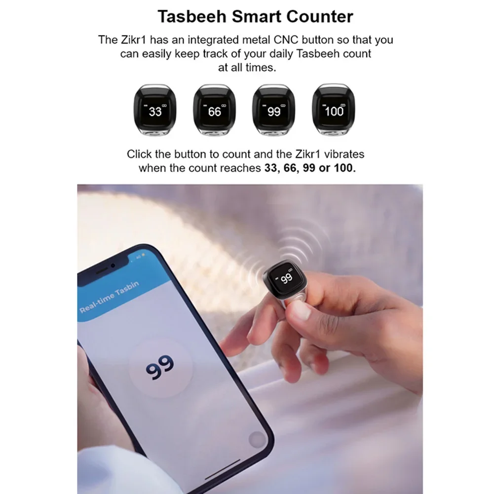 Iqibla Smart Tasbih Tally Counter for Muslims Zikr Ring Digital Tasbeeh 5 Prayer Time Vibration Reminder Smart Praise Ring