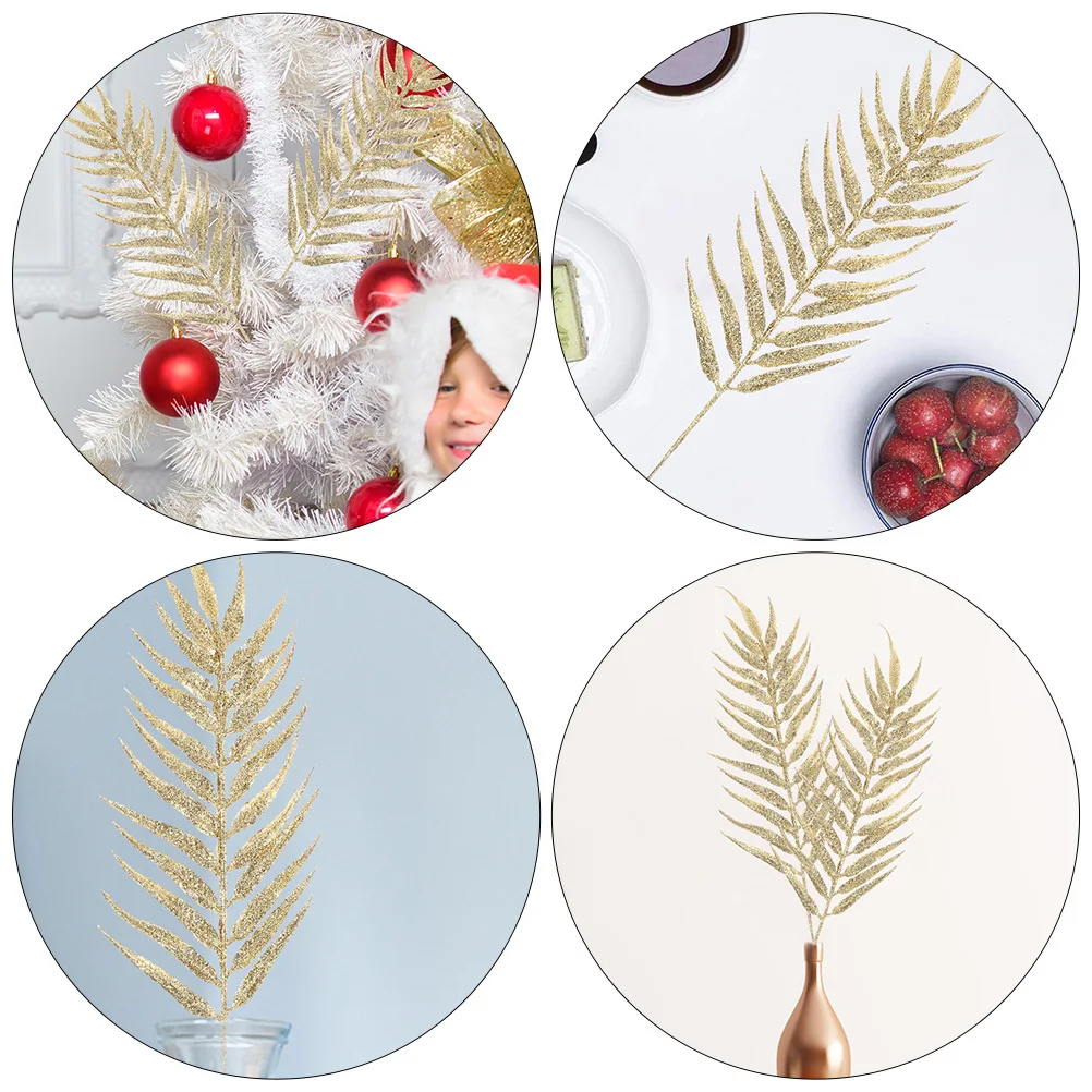 

6Pcs Artificial Leaves Prop Christmas Adornment Fine Workmanship Simple Collocation Convenient Use Glittery Leaves Pendant