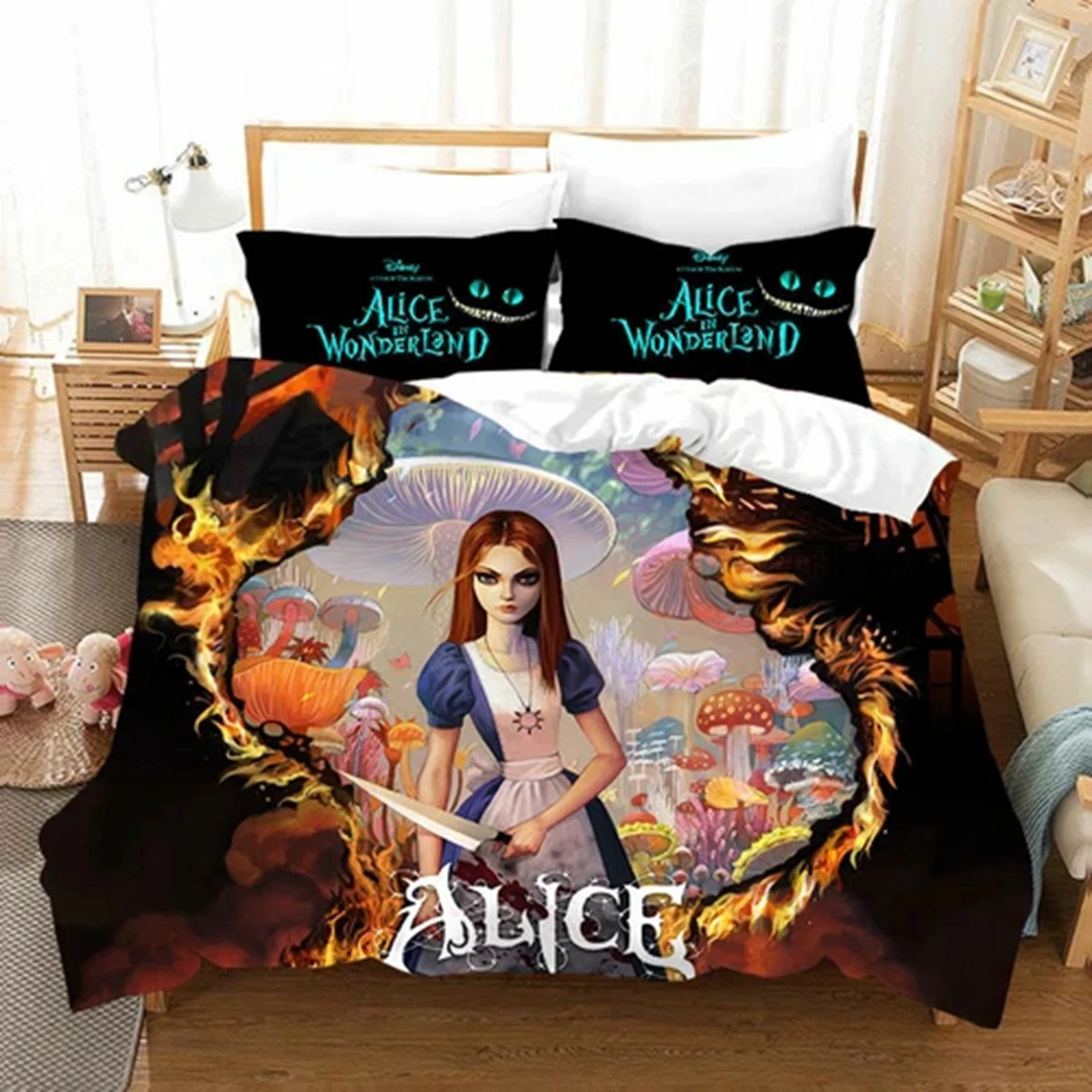 

Cheshire Cat Bedding Set Alice in Wonderland Duvet Cover with Pillow Shams Queen Full King Size Quilt Cover Home Decor Bed