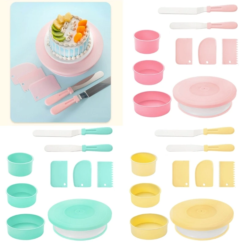 

Set of 9 Essential Cake Decoration Tools Rotating Platform Silicone Cake Molds Non Slip Piping Table Kitchen Baking Tool