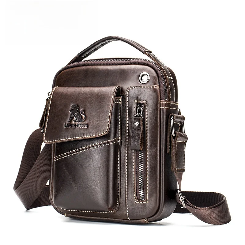 

New Retro Portable Men's Top Layer Cowhide Leather Mobile Phone Bag Genuine Leather Casual Sports Single Shoulder Crossbody Bag