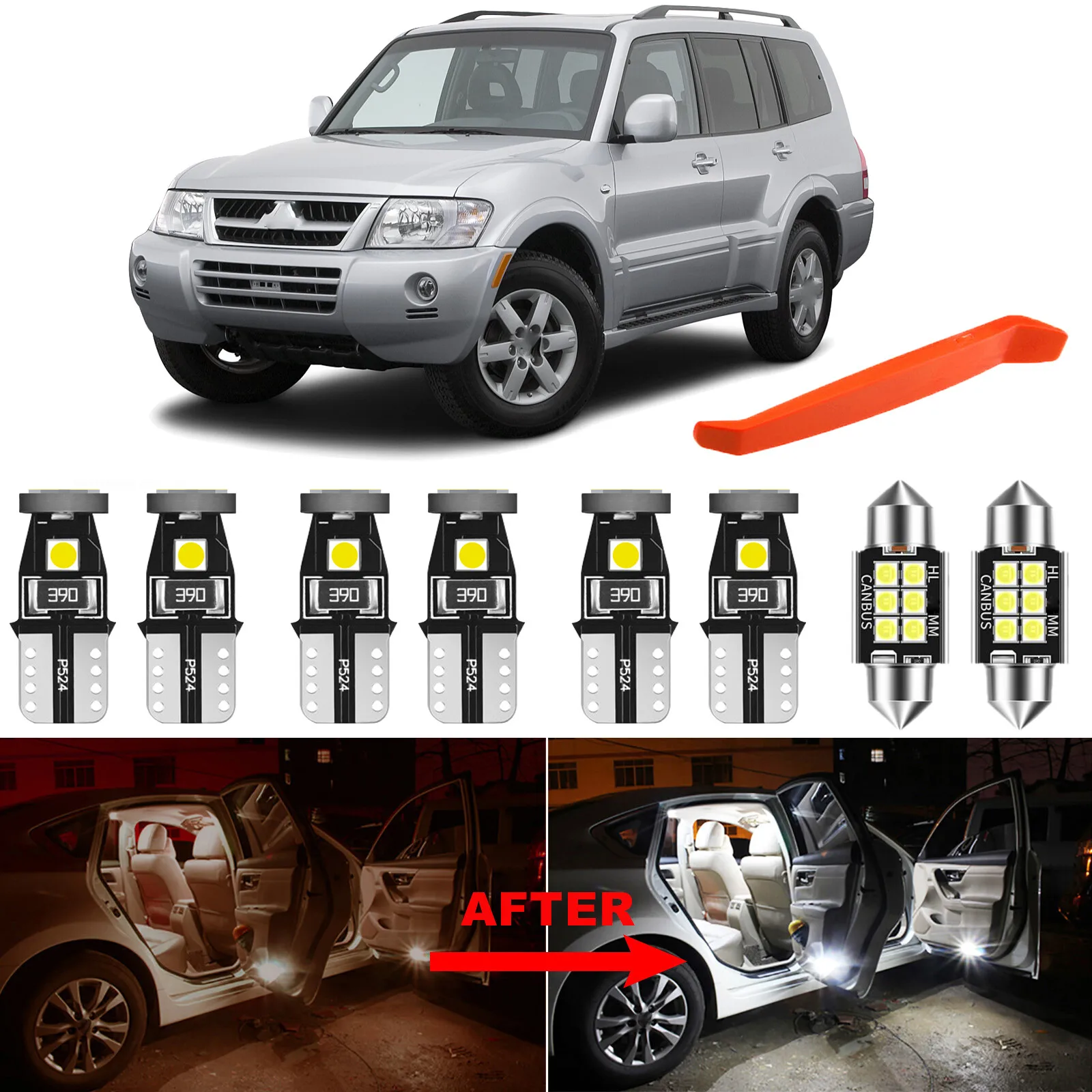 

Winetis 10 шт. внутренний светодиодный комплект белых ламп 6000K для Mitsubishi Montero 2001-2006 годов + бесплатный инструмент