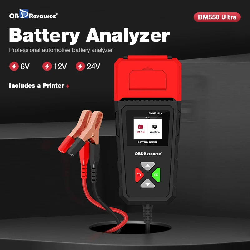 

BM550Ultra Тестер автомобильного аккумулятора с принтером 6 В 12 В 24 В 100-2000CCA Анализатор зарядки Тестер нагрузки аккумулятора