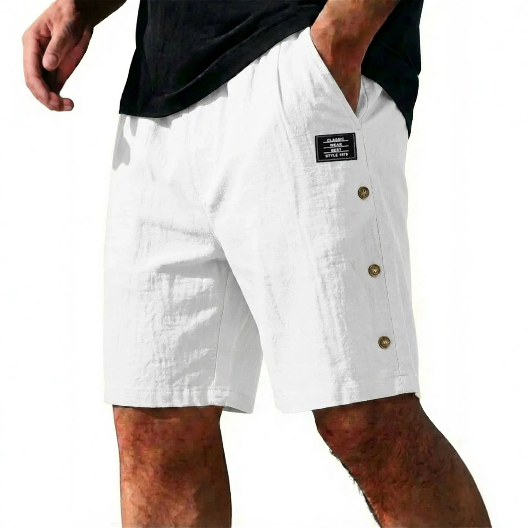 

Summer Men's Cotton Linen Shorts Loose Fit Sporty Thin Breathable Versatile Casual Low Waist Pants Comfortable Loose Style
