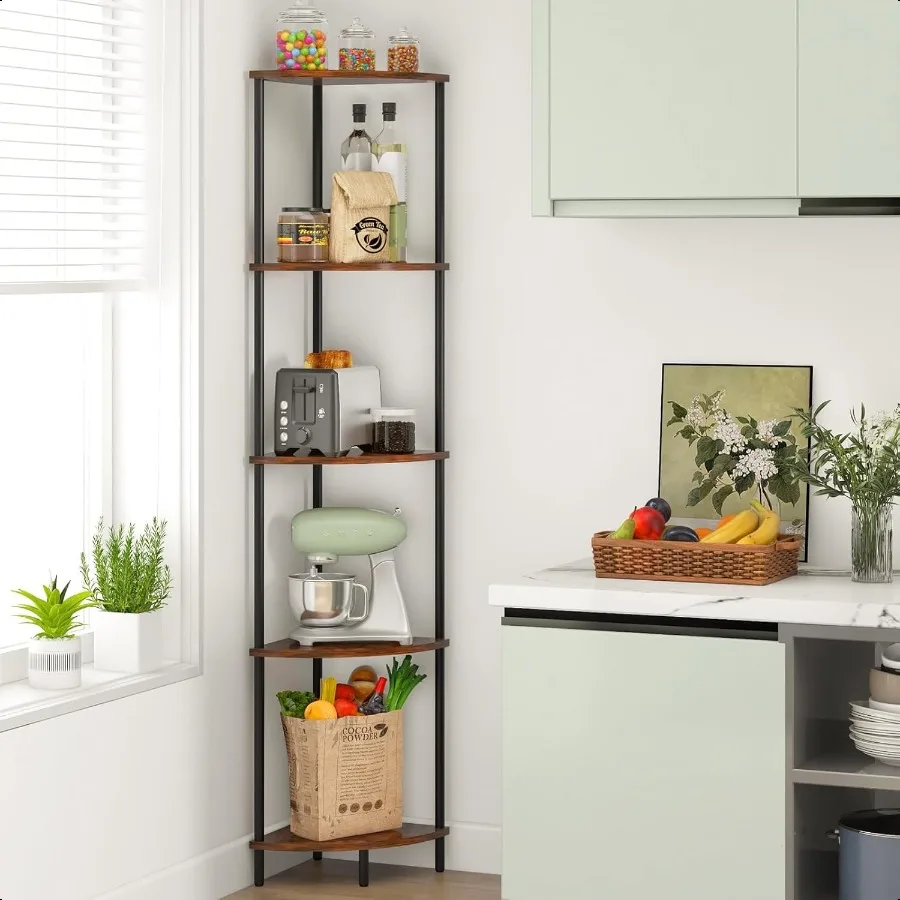 コーナーシェルフスタンド 5段本棚 高さ65cm 寝室 リビングルーム用 狭いディスプレイ棚 本棚 ラスティックブックシェルフ D付き