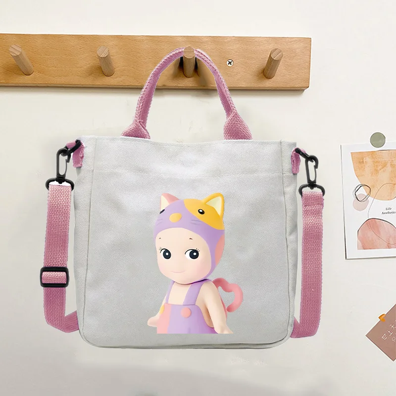 Sonny Angel Canvas Pocket Sweet Pink Simple Handbag Tote Bags Cute Cartoon Anime Harajuku Fashion Crossbody Shoulder Packet Gift