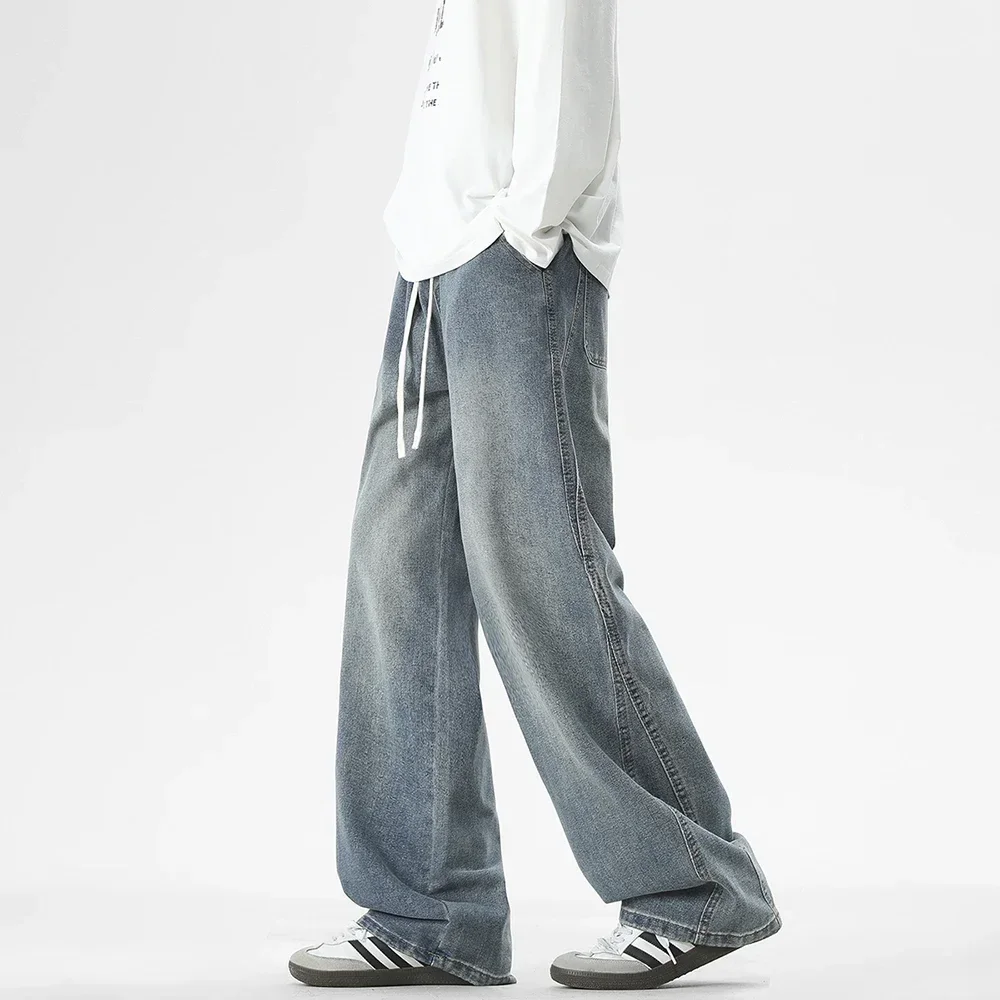 الكورية الشارع الرجال الجينز المألوف فضفاض مستقيم واسعة الساق السراويل للمراهقين أبيض رمادي الدنيم في الهواء الطلق الهيب هوب سراويل تقليدية