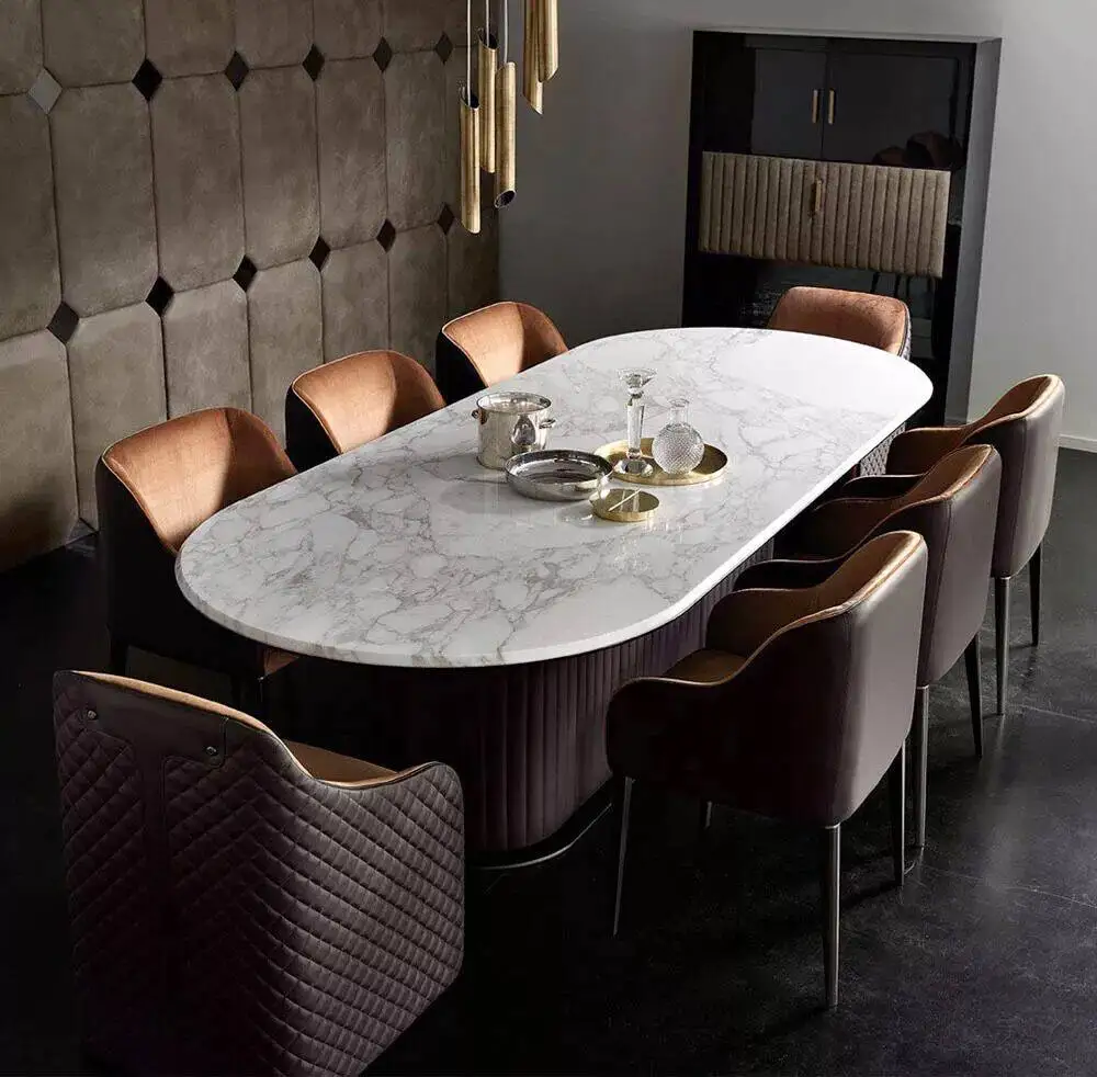 

High-end Marble Modern Dining Room Furniture 6 Chairs Dining Table Set Factory Direct Sales Custom-made Mail Packing Included