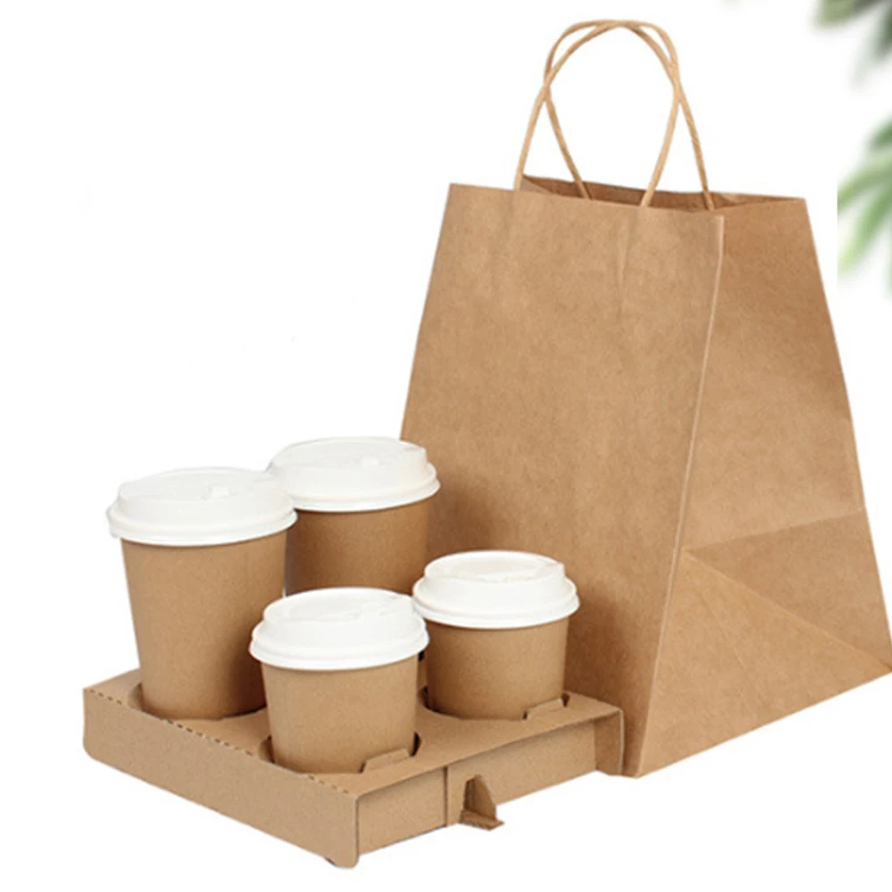 

50pcs Double Holder Fixed Base Kraft Corrugated Paper Drink Carrier Tray Sturdy For Coffee Milk Tea Juice Takeout Cup Stand For