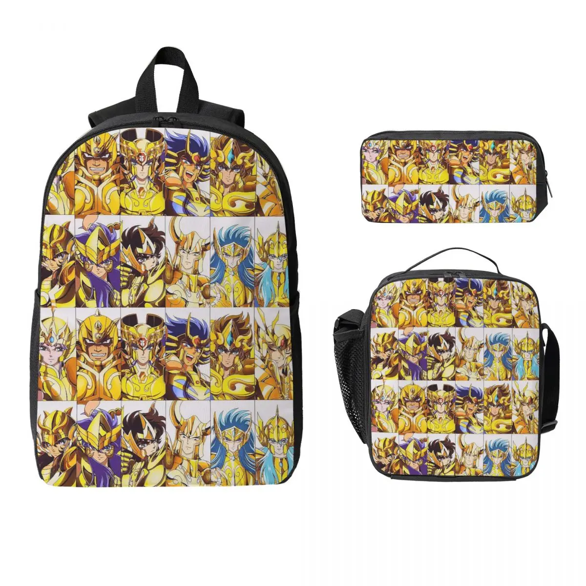 Knights Of The Zodiac Backpack Student Boys Girls BookBag School Bag Computer Shoulder Bags 3ps Insulated Lunch Bag Pencil Case