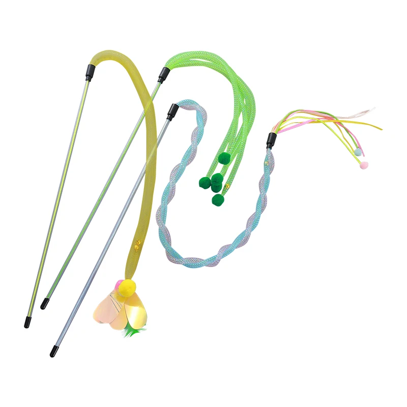 Cat toy Colorful nylon hose cat-teasing stick with built-in bell to Go Hairball interactive fun pet supplies