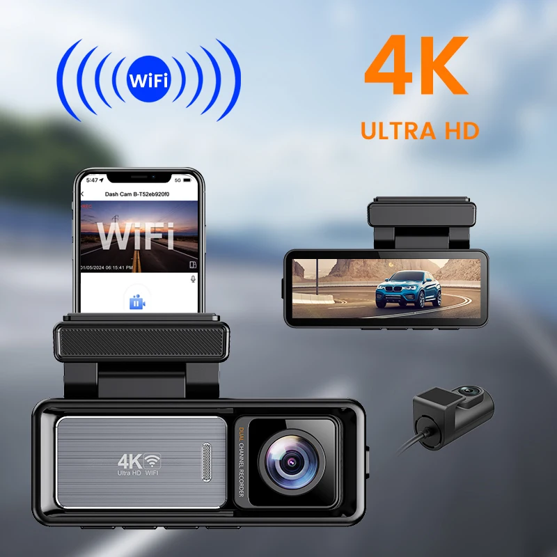 Ultra Clear 4K Starlight Night Vision Dual Lens Car DVR Driving Recorder Front And Rear Dual Recording WiFi Mobile Interconnect