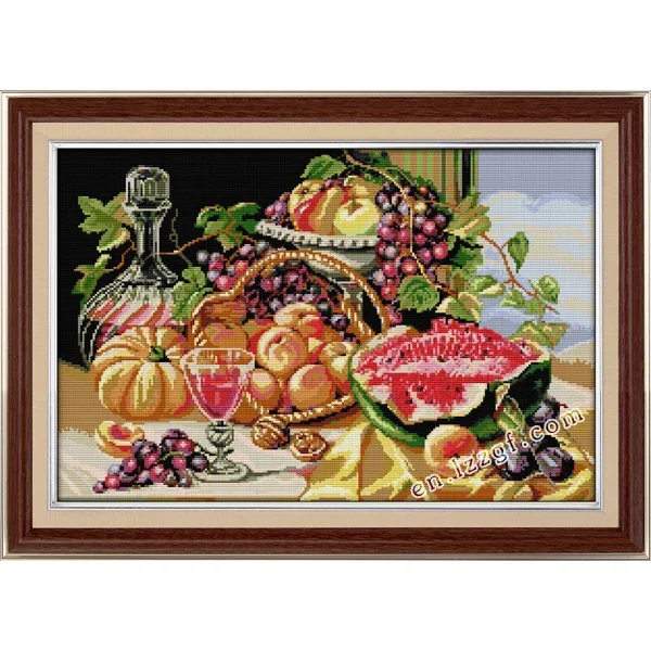 Joy Sunday News Printed Cross Stitch Kit ,  Easy Sewing Pattern for Beginner  Stamped Fabric Embroidery Set-Abundant Fruits