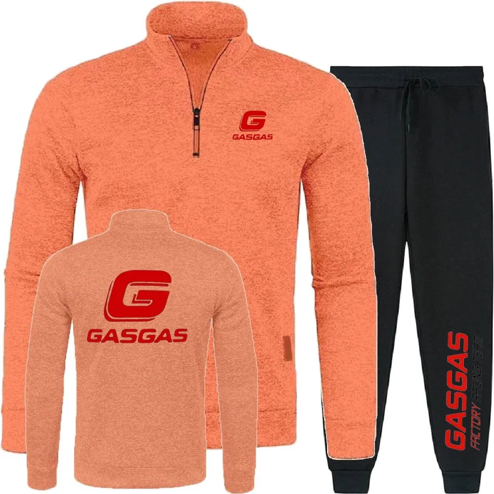 Fotografia 7: Homens 2 pçs conjuntos hoodies calças moletom meio zíper macio velo gola alta camisola gasgas fábrica equipe de corrida dos homens pulôver