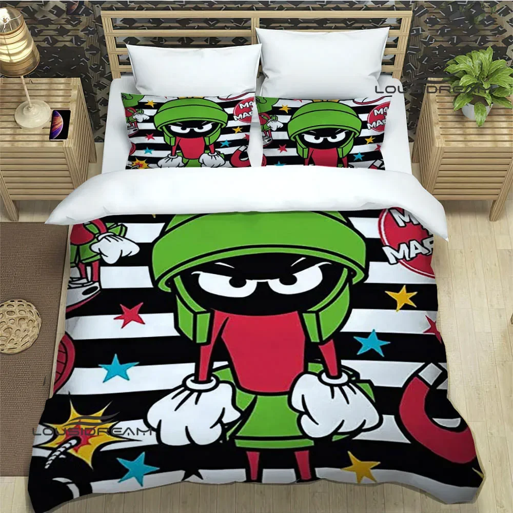 

Комплект постельного белья с принтом Marvin The Martian, изысканные принадлежности для кровати, Комплект постельного белья с пододеяльником и искусственными элементами, роскошный подарок на день рождения