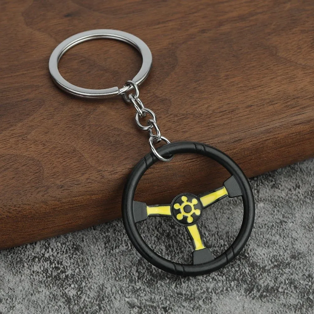 Auto Steering Wheel Steering Wheel Keychain Metal Material Mini Size Racing Car Keychain Pendant Style Metal Keyring
