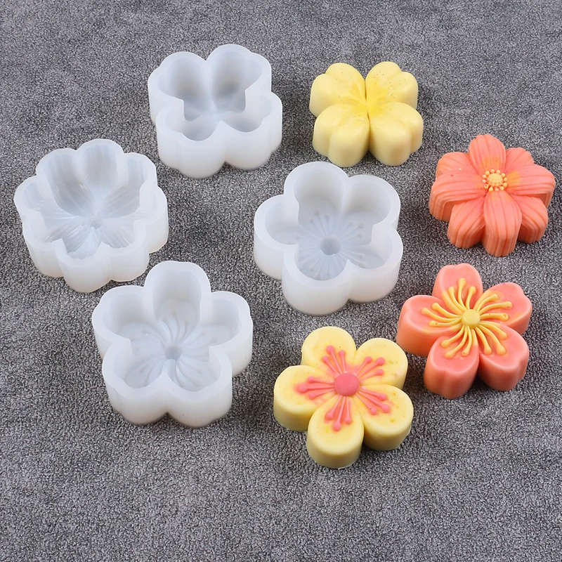 زهر الكرز زهرة قالب من السيليكون لتقوم بها بنفسك أربع أوراق البرسيم شمعة الصابون الروائح الحرفية صنع موس كعكة فندان قالب الكعكة #4