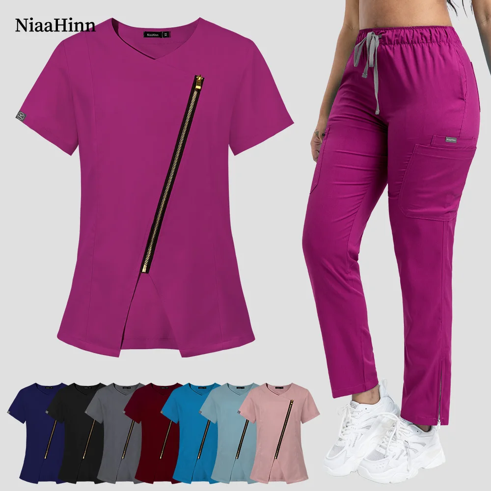 Niaahinn Nurse Accessories Medical Scrub Uniform Unisex Slim Fit Comfort Clinical Surgery Suit Women Operating Room Work Uniform