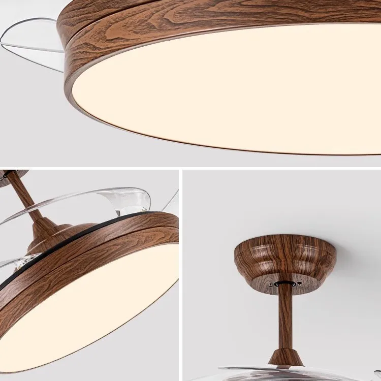 Wabi silent wind invisible fan light walnut pattern retro restaurant chandelier