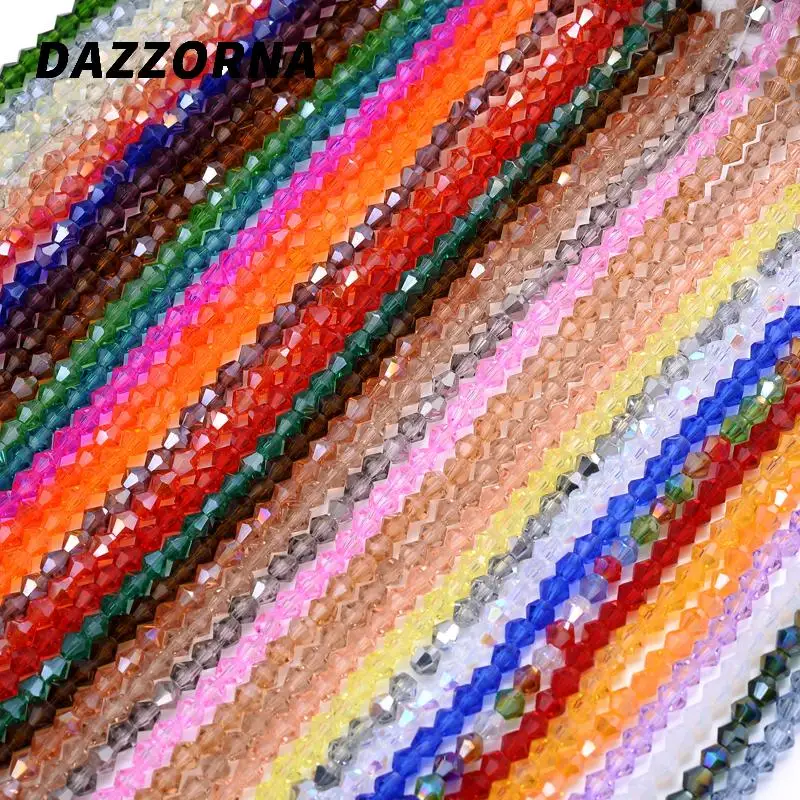 4mm Bicone shape Faceted Crystals Beads Pointed Glass Spacer Loose beads For DIY Bracelet Necklace Jewelry Making Accessories