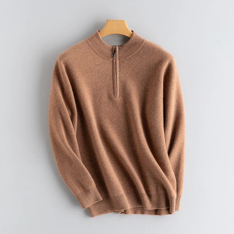 2025 جديد الرجال نصف عالية سستة طوق الكشمير البلوز الرجال الخريف الشتاء 100% الكشمير النقي سميكة معطف شتاء