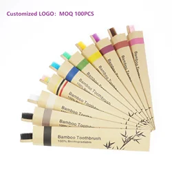 100Pcs Children Eco Friendly Bamboo Resuable Toothbrushes Portable Child Wooden Soft Tooth Brush Customized Laser Engraving Logo