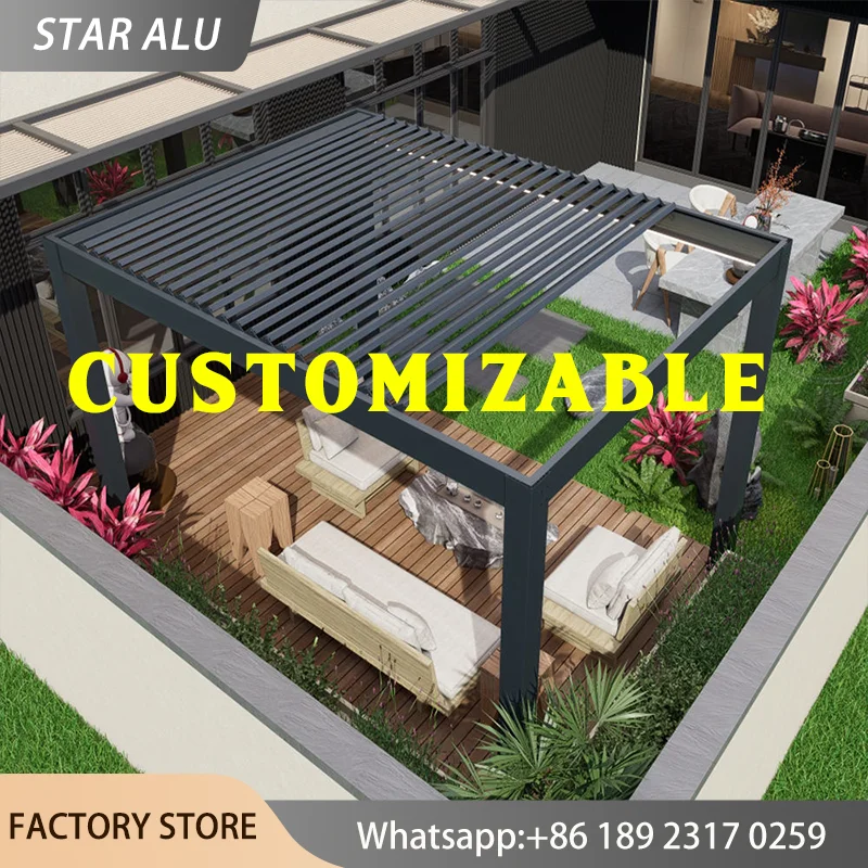 Bioclimatic Aluminum Pergola Gazebo Louvered Roof Canopy Heavy Duty Outdoor Patio Shelter Waterproof Sun Shade Custom Garden Ten