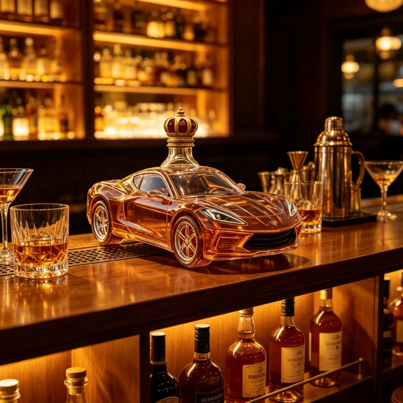 Unique Car Shaped Blanton's Bourbon Bottle, Lead-Free Glass Decanter for Whiskey Lovers & Bar Enthusiasts