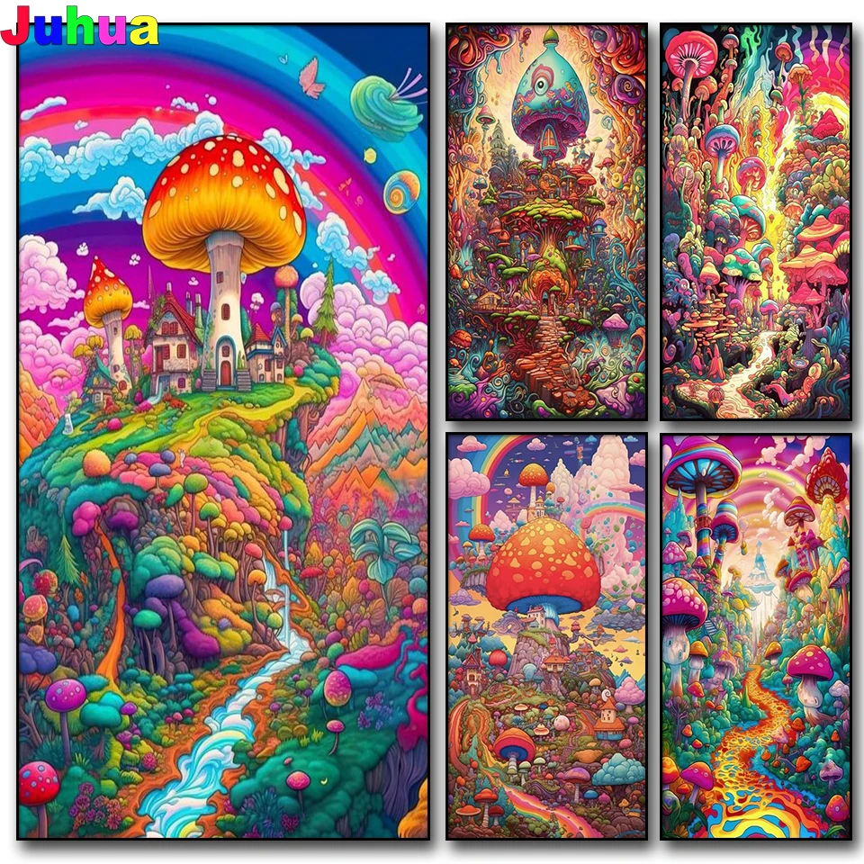 Алмазная мозаика «грибы» для творчества, мультяшный пейзаж, полноразмерная Вышивка крестиком, отлично подходит для украшения детской комнаты