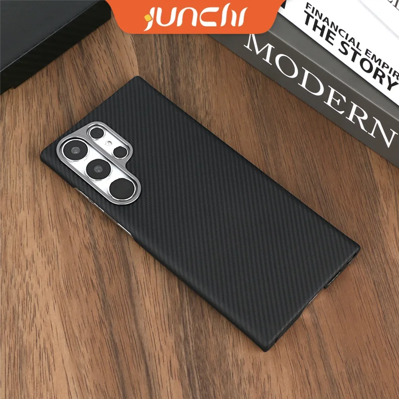 

JUNCHI 600D Magnetic Carbon Fiber Phone Case for Samsung Galaxy S24 Ultra S24 Plus Support Magsafe Charges Aramid Fiber Cover