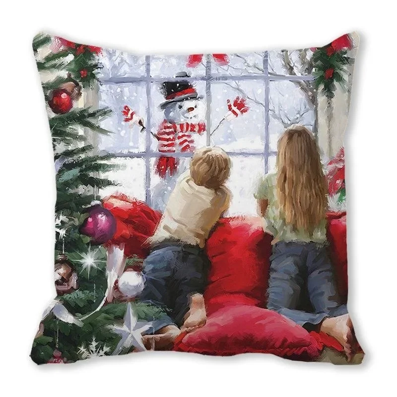 Christmas Cartoon Pillow Cover, Santa Claus Reindeer Snowman Cute Pillowcase, Sofa Living Room Cushion Cover, Home Decoration,