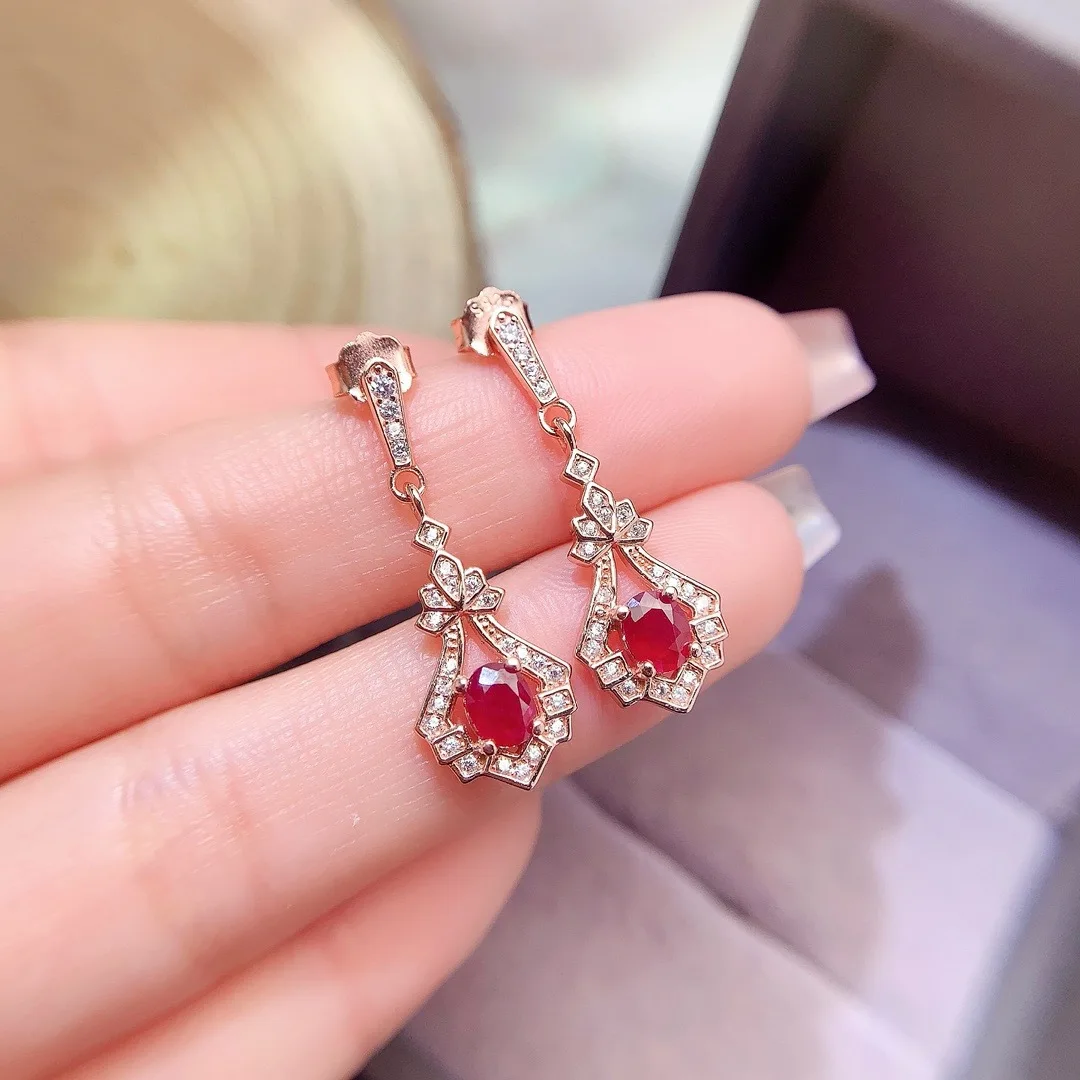 

New Natural Ruby Earrings Women's Jewelry Birthday Gift 925 Sterling Silver Earrings Free Shipping