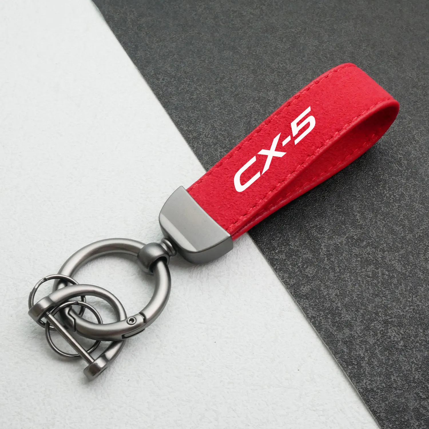 High-Grade Leather Suede Keychain Car Sport Key Ring With Horseshoe Buckle For Mazda CX-5 CX5 2013-2019 2020 Styling Accessories