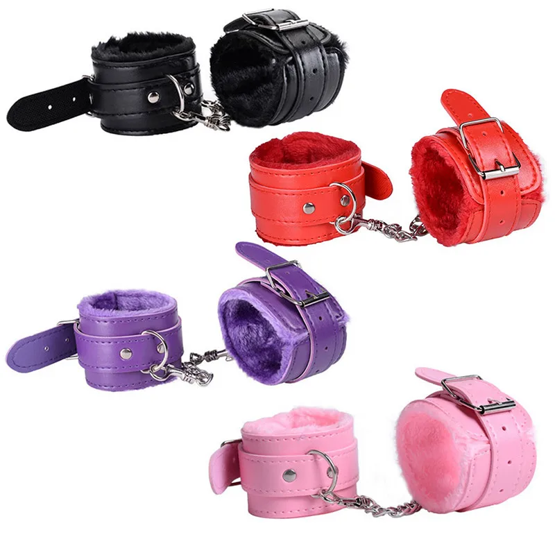 Handcuffs Sexy Metal Adjustable PU Leather Plush Restraints Slave Erotic Wives Cuff Sex Toys for Couples Adult Games Supplies