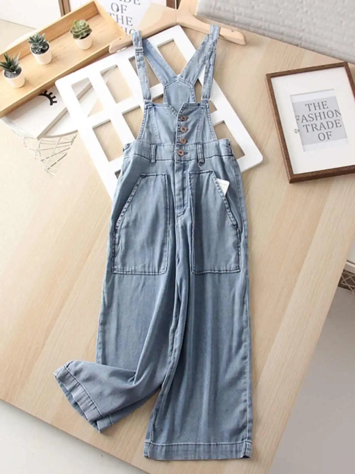 

College Style For Lady Wideleg Casual Overalls Solid Color Simple Loose All Match Jeans High Quality Commuting Jumpsuit